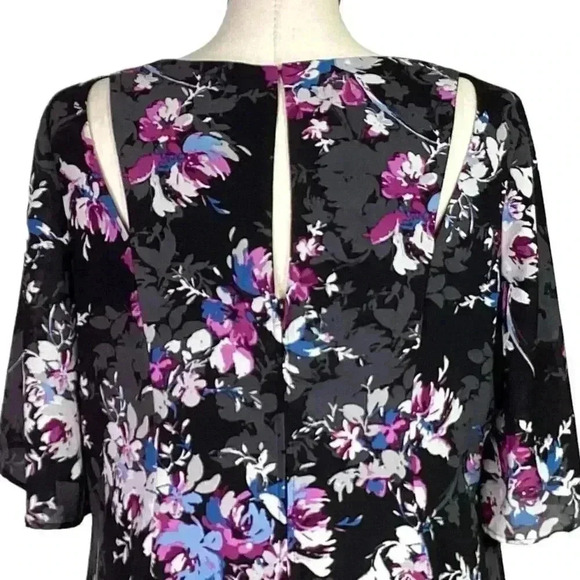 Torrid Mini Dress Womens 18 Black Floral Georgette Flutter Sleeve Lined - Picture 7 of 9
